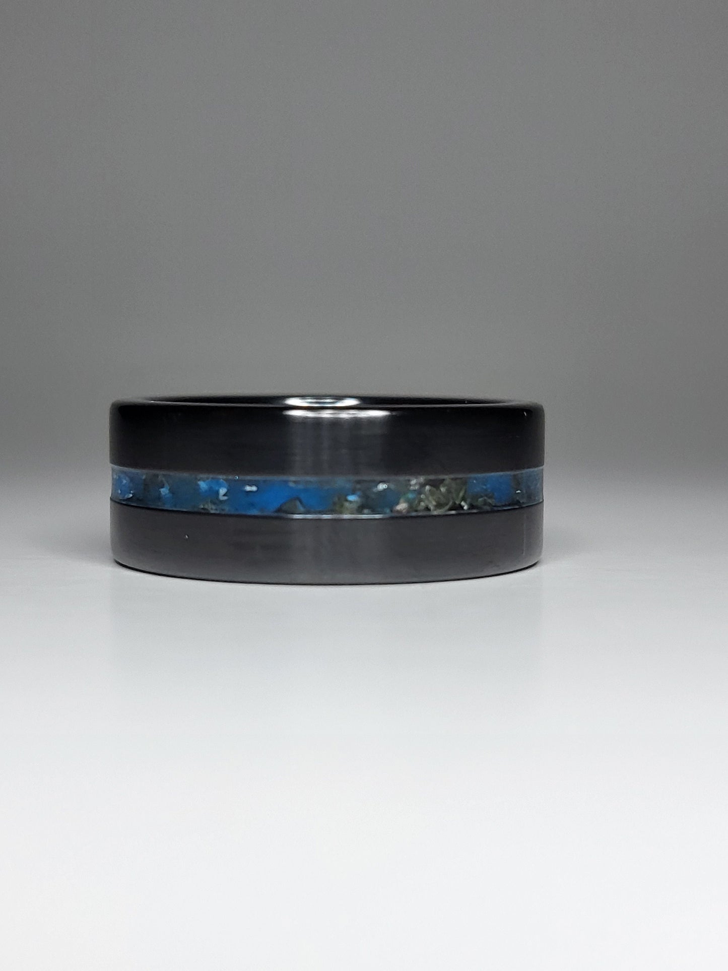 Black Ceramic Thin Line Opal Ring
