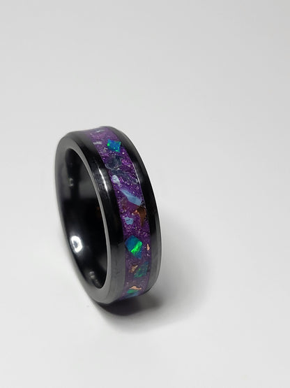 Black Ceramic Opal Ring Apatite UV Glow Powder