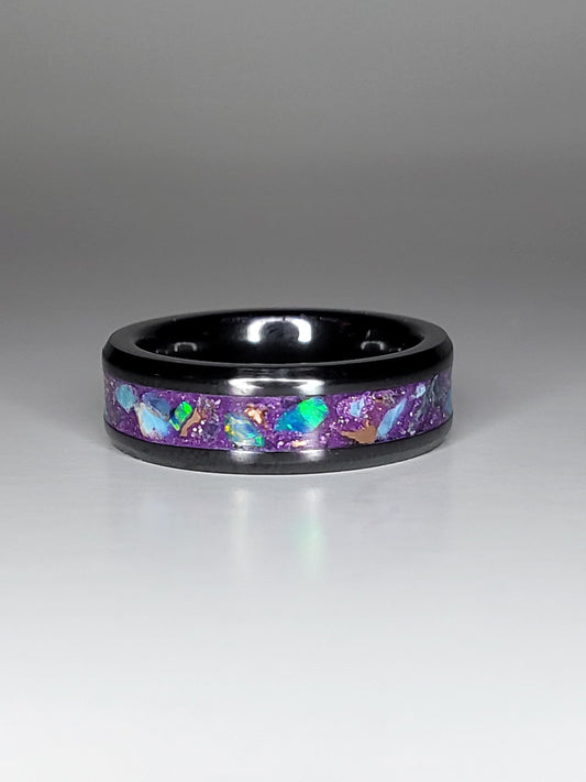 Black Ceramic Opal Ring Apatite UV Glow Powder