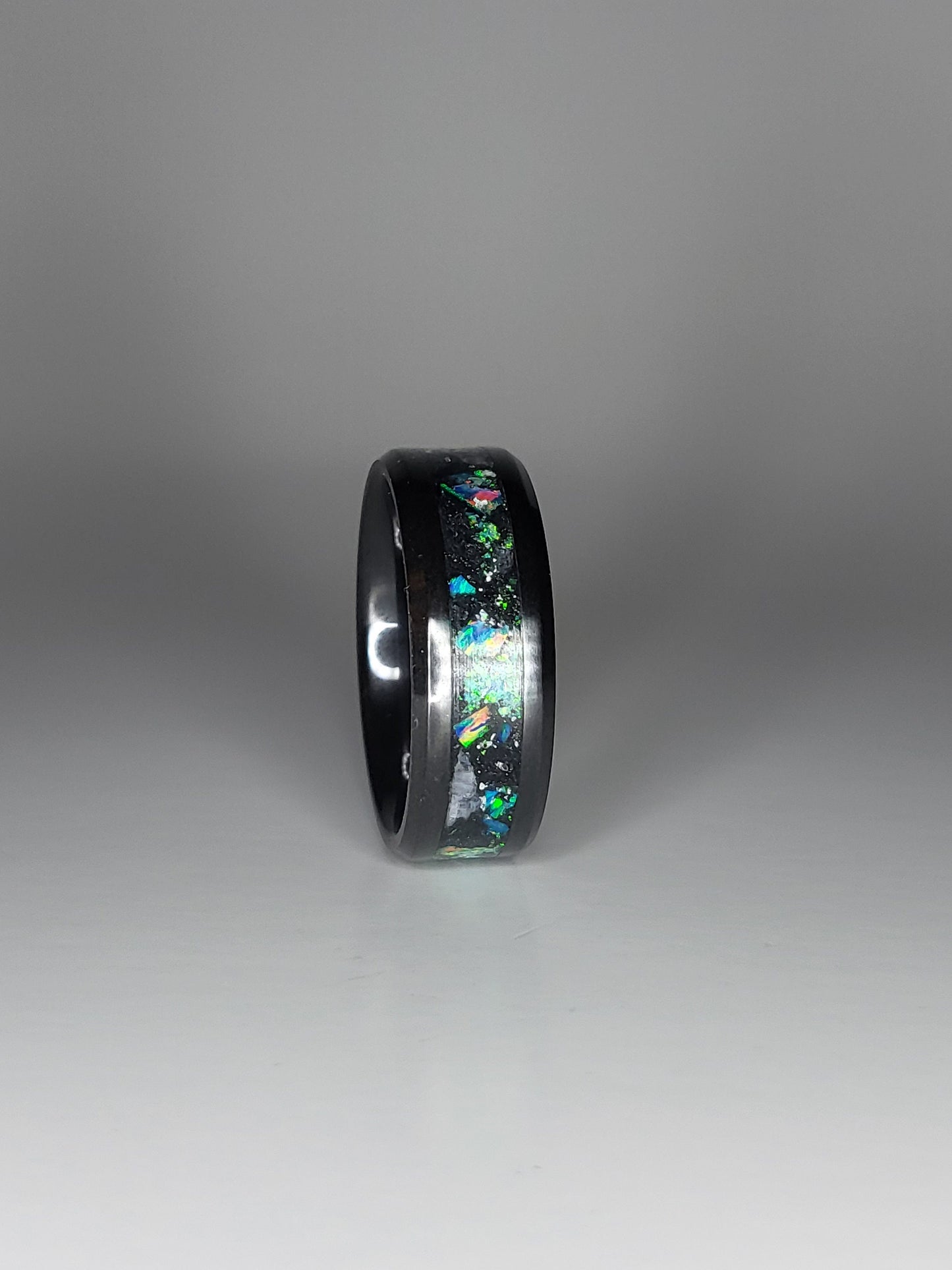 Black Ceramic Opal Ring Moonstone Copper UV Glow Powder