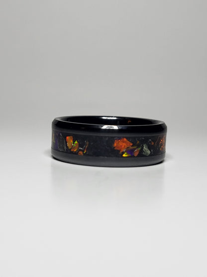 Black Ceramic Blood Orange Opal Ring Meteorite Amber Peridot UV Glow Powder