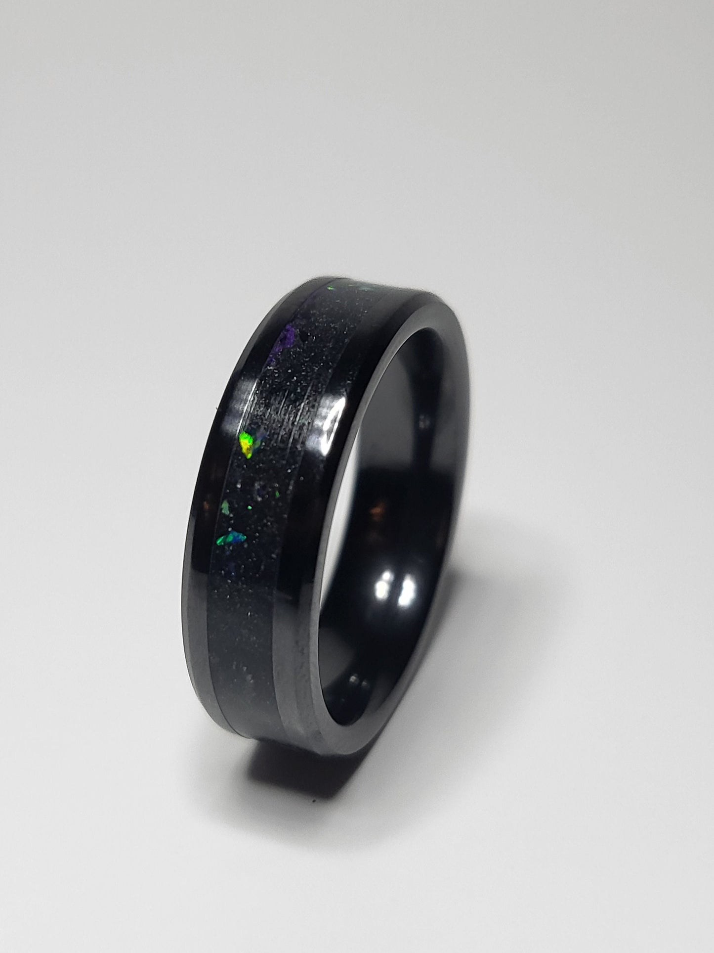 Black Ceramic Opal Amethyst Ring UV Glow Powder