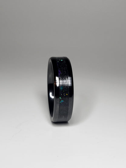 Black Ceramic Opal Amethyst Ring UV Glow Powder
