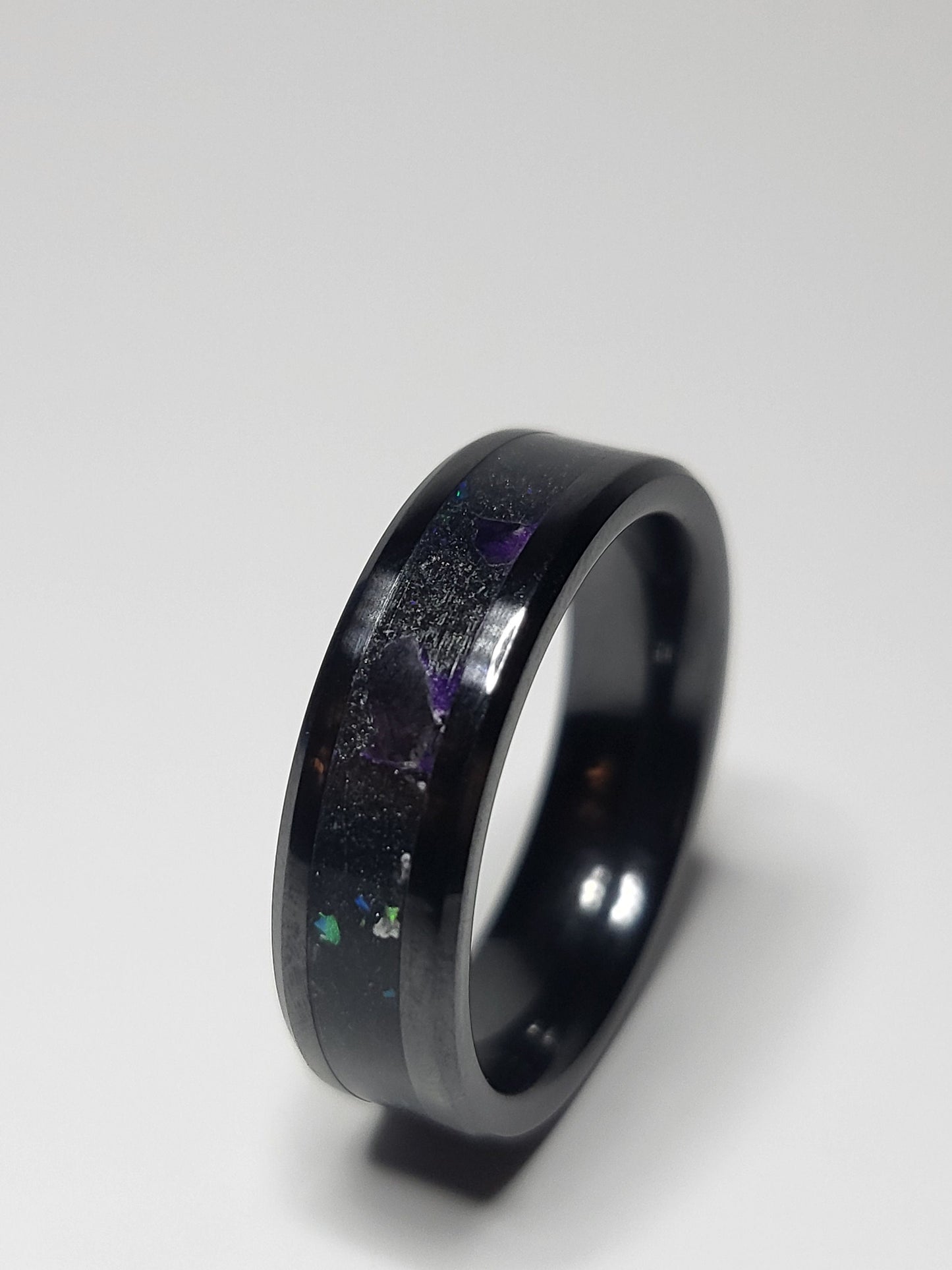 Black Ceramic Opal Amethyst Ring UV Glow Powder