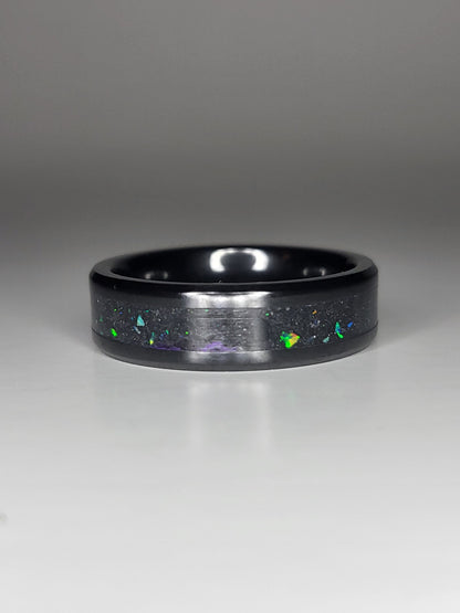 Black Ceramic Opal Amethyst Ring UV Glow Powder