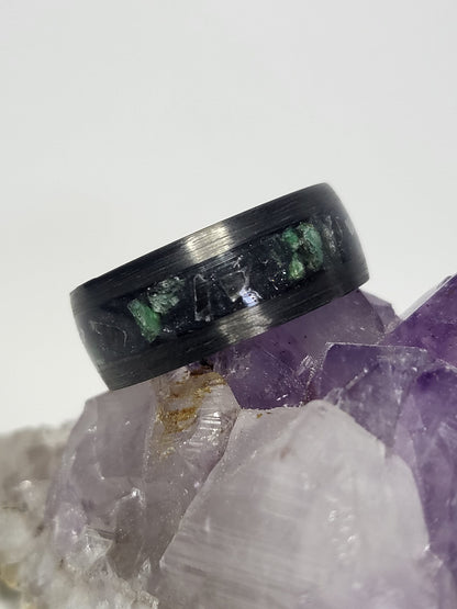 Carbon Fiber Ring Malachite, Quartz, Amethyst UV Glow Powder