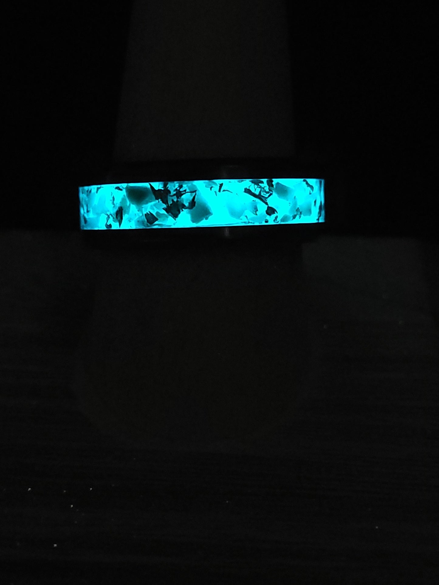 Black Ceramic Inlay ring with Turquoise and Bronze Shavings