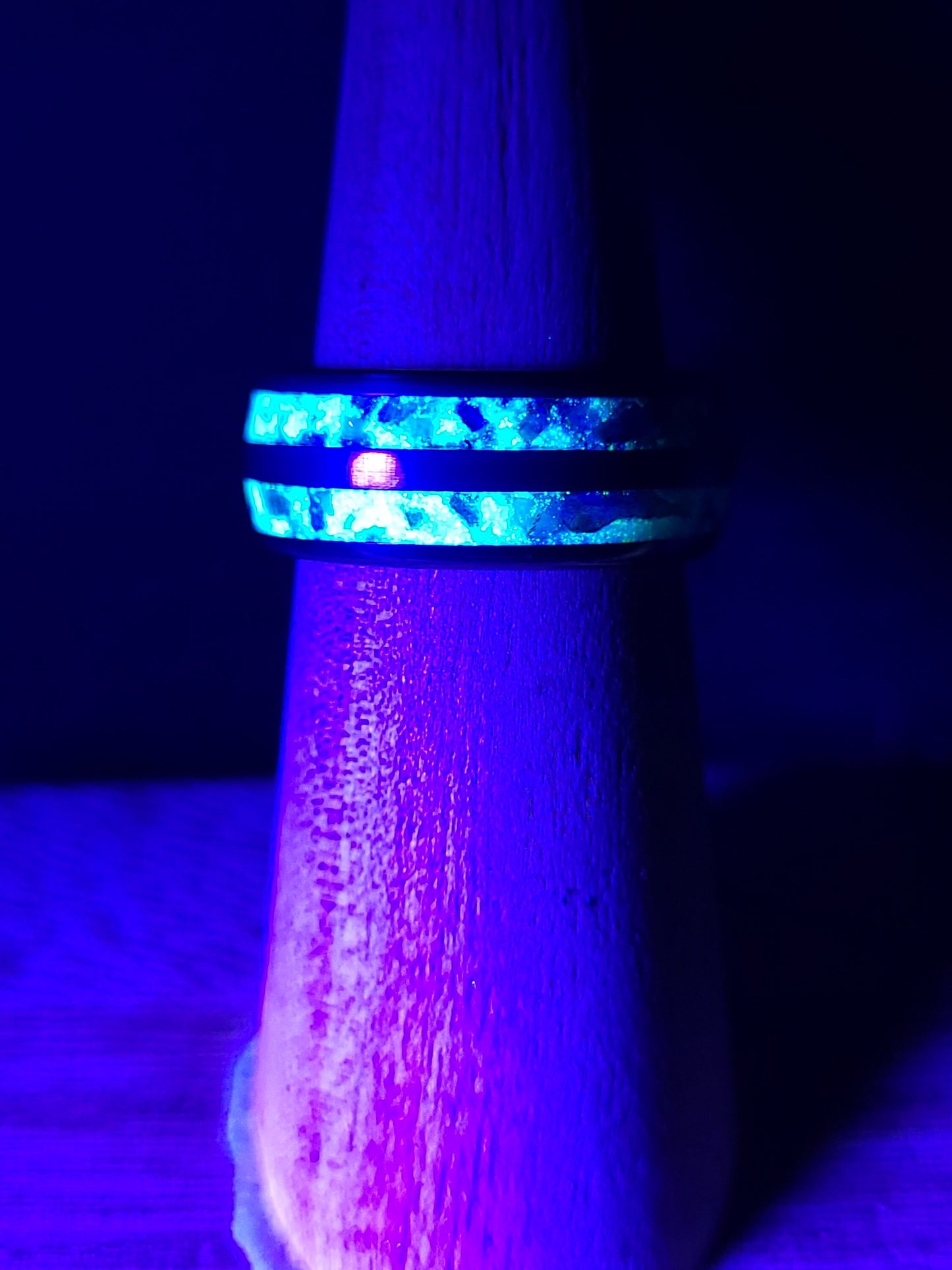 Tungsten Double Channel with Sapphire and Pearl White Opal Inlay