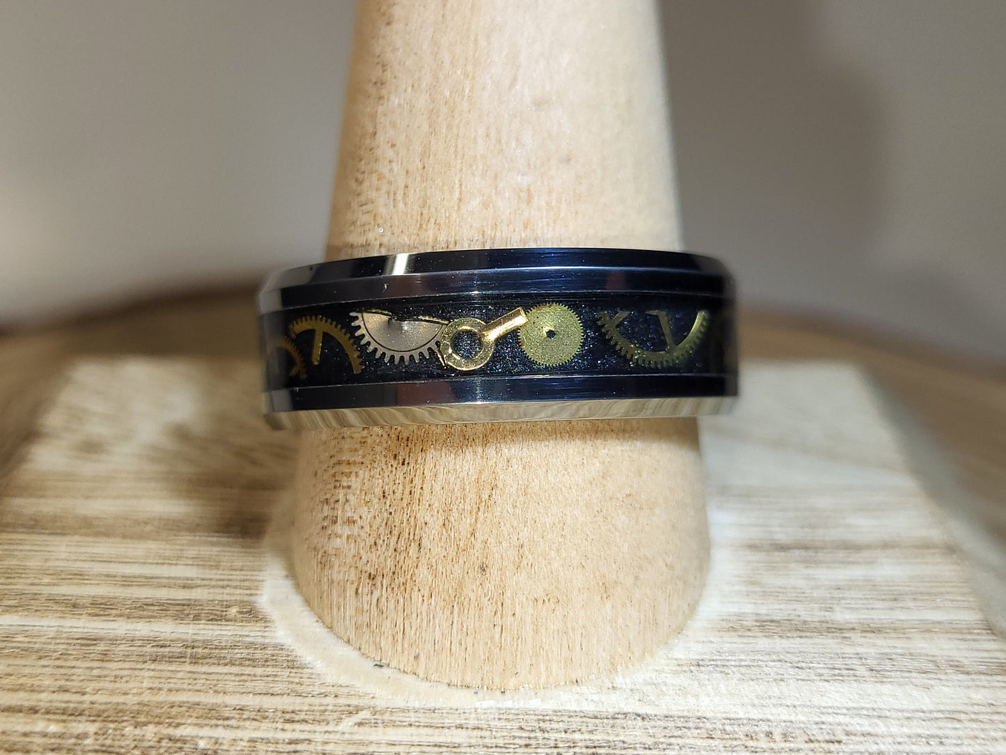 Tungsten Inlay Ring with Watch Parts