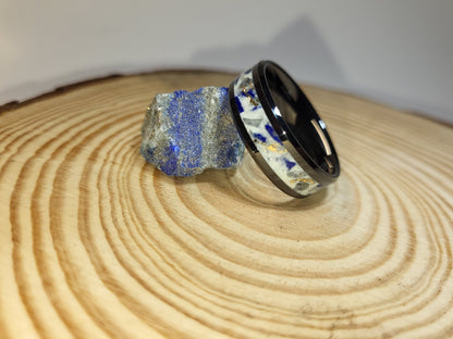 Black Ceramic Inlay Ring with Lapis Lazuli and Moonstone