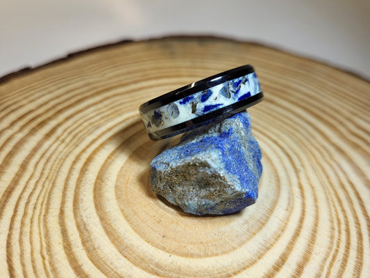 Black Ceramic Inlay Ring with Lapis Lazuli and Moonstone