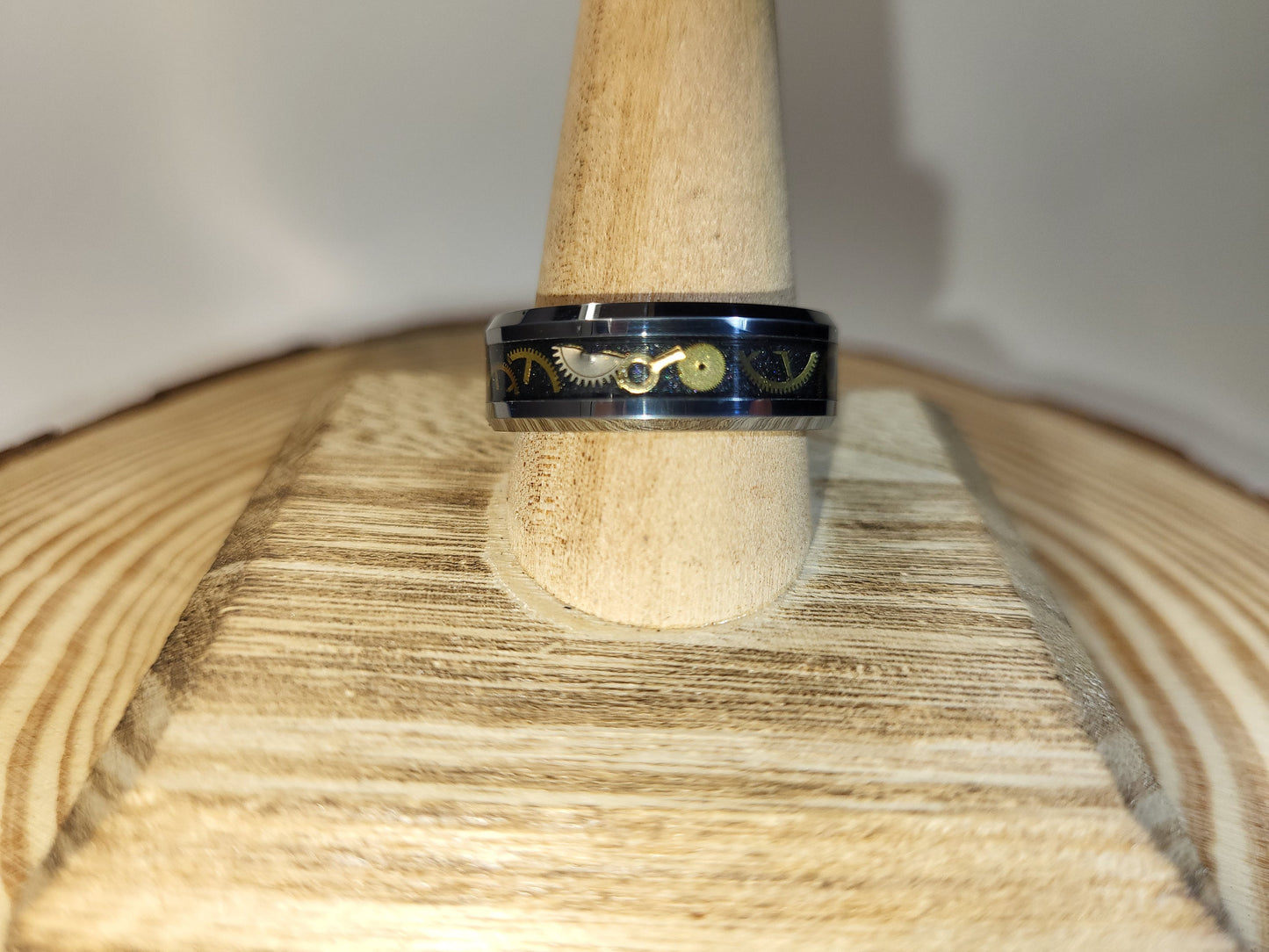 Tungsten Inlay Ring with Watch Parts