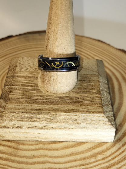 Tungsten Inlay Ring with Watch Parts