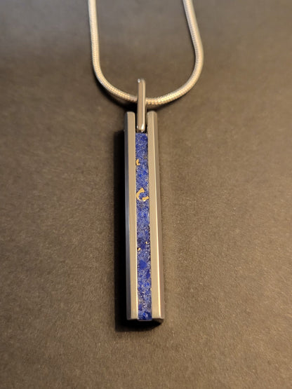 Tungsten Pendant Lapis Lazuli, 24kt gold, Sterling Silver Chain