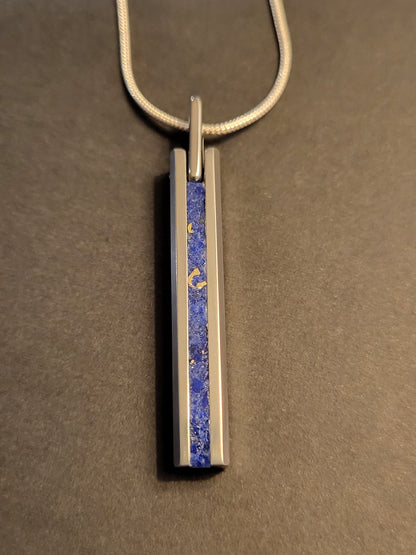 Tungsten Pendant Lapis Lazuli, 24kt gold, Sterling Silver Chain