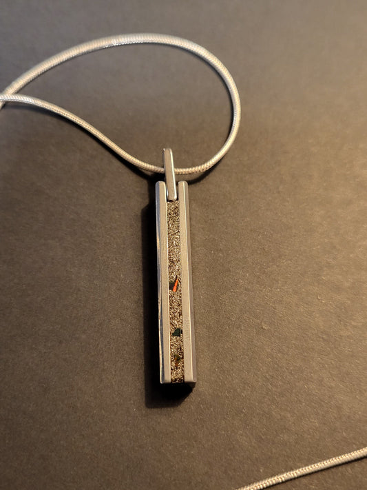 Tungsten Pendant Meteorite Shavings, Lava Rock Opal, Sterling Silver Chain