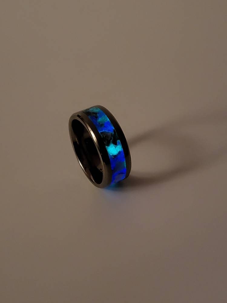 Titanium Ring Opal Sodalite Amethyst UV Glow