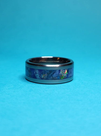 Titanium Ring Opal Sodalite Amethyst UV Glow