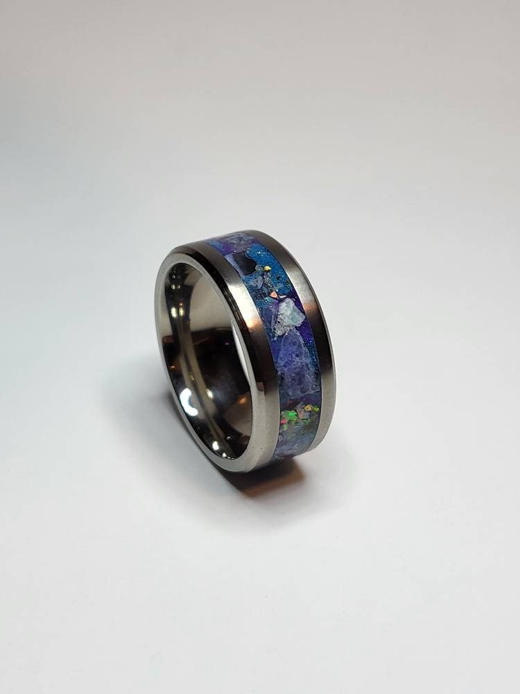 Titanium Ring Opal Sodalite Amethyst UV Glow
