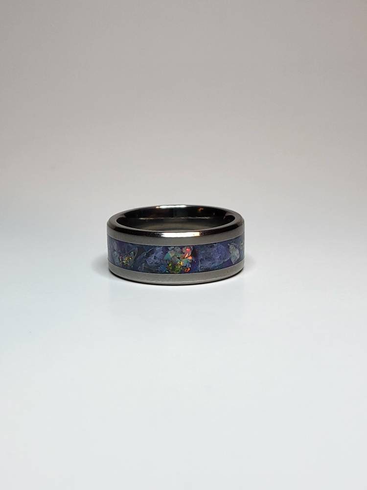 Titanium Ring Opal Sodalite Amethyst UV Glow