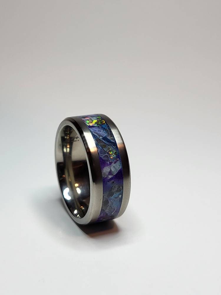 Titanium Ring Opal Sodalite Amethyst UV Glow